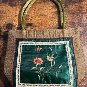 Embroidered Green and Brown Tote Bag